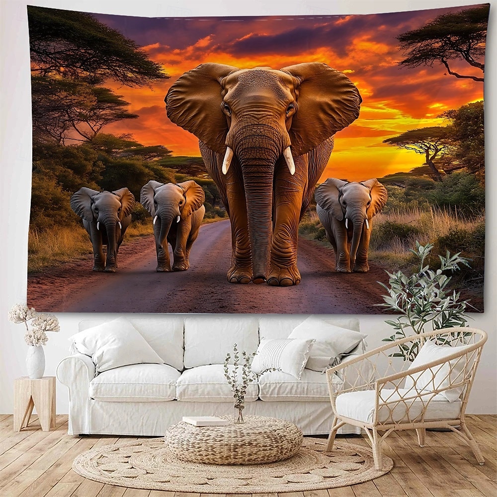 Forest Animal Elephant Landscape Hanging Tapestry Mural Art Large Tapestry Mural Decoration Photos Background Carpet Curtains Home Bedroom Living Room Decoration 2025 - $13.99 –P4