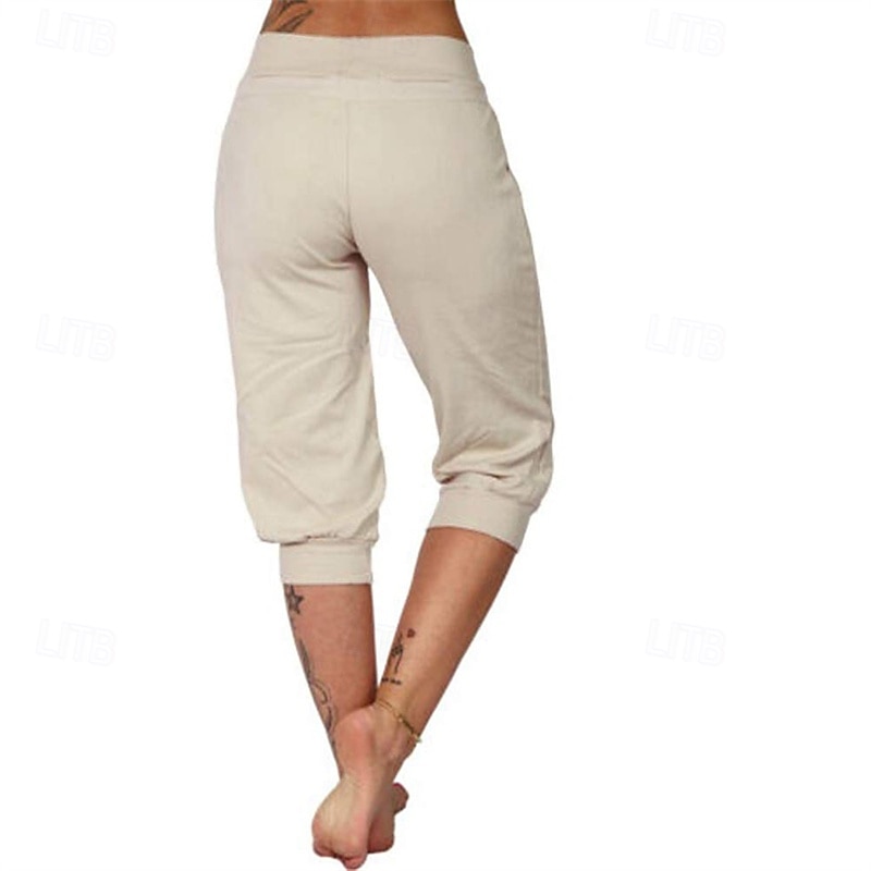 Dame Capri-bukser Søndagsshorts Gatemote Fritid Kalv lengde Medium Midje عادي Elastisk midje Snorer Pusteevne Myk Mikroelastisk Feriereise Gate Dagligdagstøy Svart Rosa Navyblå Grønn Sommer Normal 2025 - $16.99 –P3