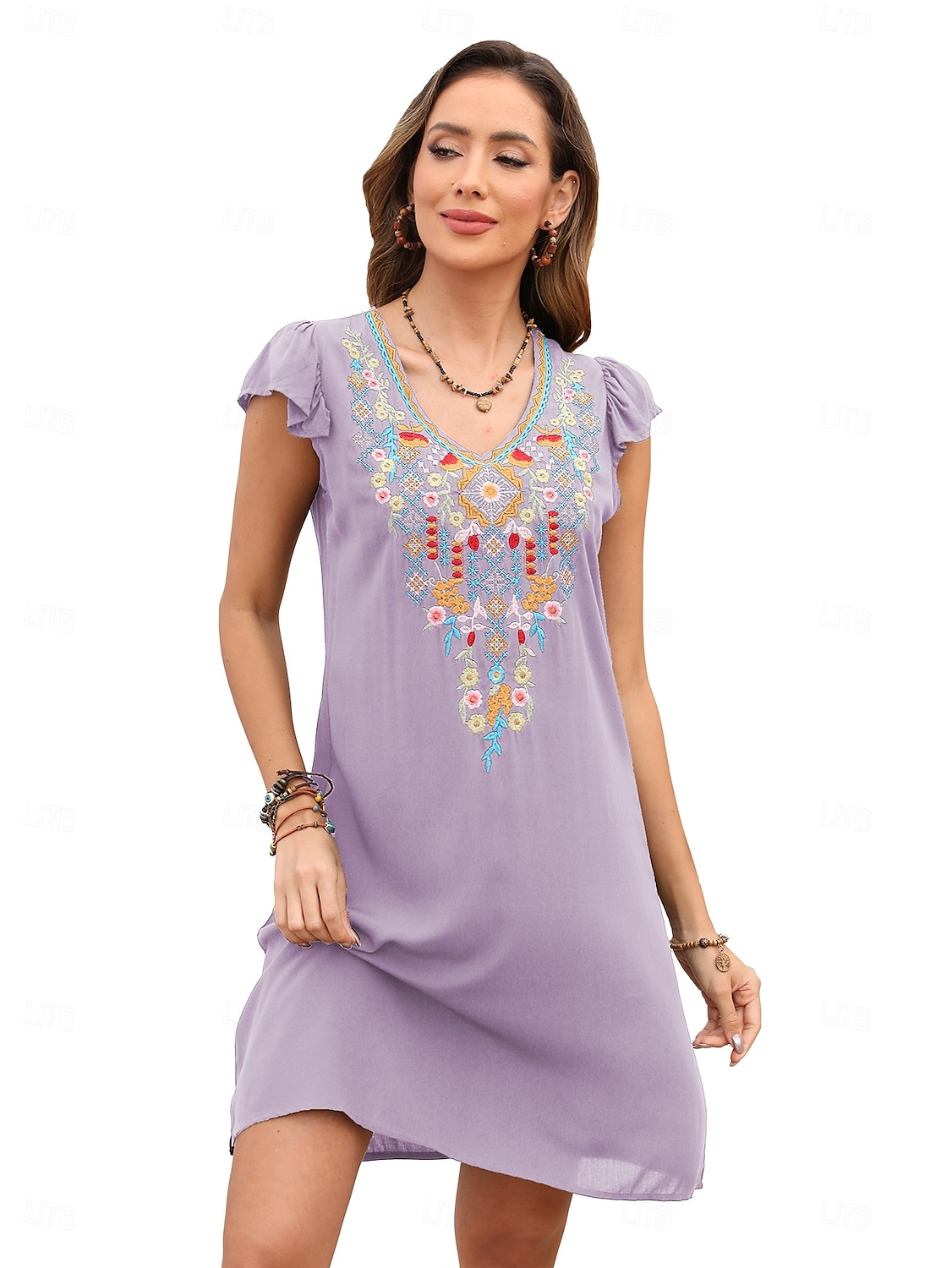 Pentru femei Rochie Mini Rochie casual Modă Modern Rochie eleganta Beretă Nuntă Zilnic Dată Fit regulat Floral Broderie Fără manșon În V Negru Roșu-aprins Mov Vară 2025 - $27.99 –P1