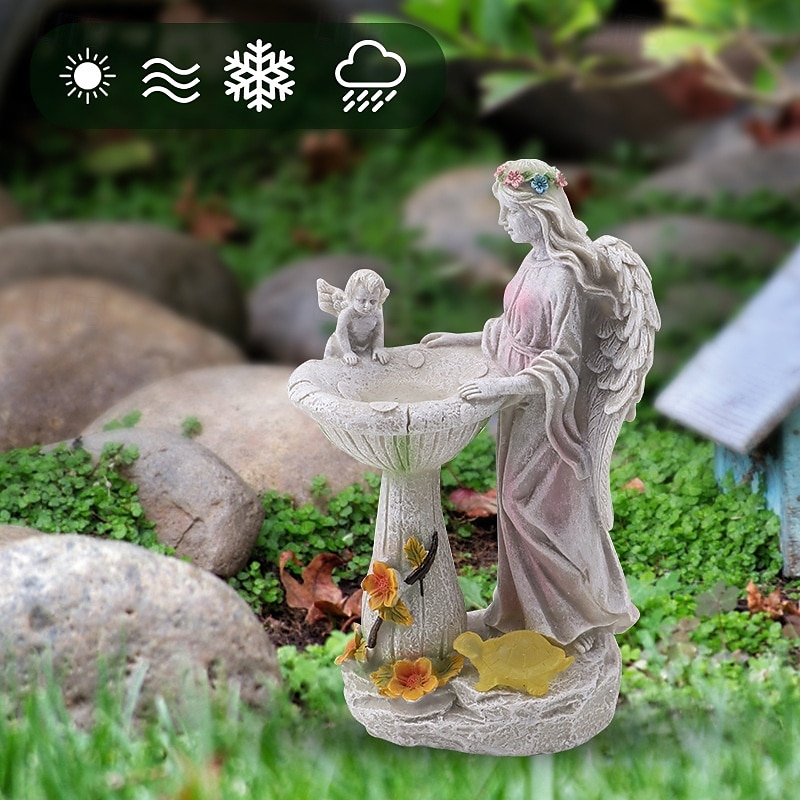 1 Pc outdoor solar illuminated sculpture angel fountain ornament light courtyard garden park lawn path resin ornament decorative light 2025 - $24.99 –P5