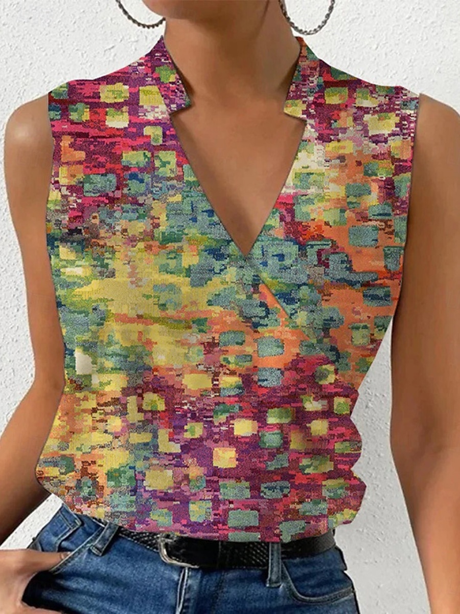 Dam Camisole linne Blommig Stylish Ledigt Ärmlös V-hals Vanliga toppar Dagligen Mönster Rubinrött Blå Grön Grå Sommar 2025 - $18.99 –P6