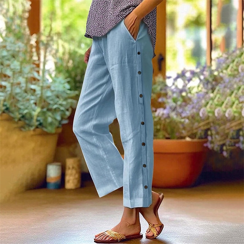 Damen Hose aus Baumwollleinen Abgeschnittene Hose Mode Lässig Knöchellang Mittlere Taille Einfach Elastischer Bund Atmungsaktiv Bequem Straße Alltagskleidung Ausgehen Schwarz Weiß Marineblau 2025 - $25.99 –P13