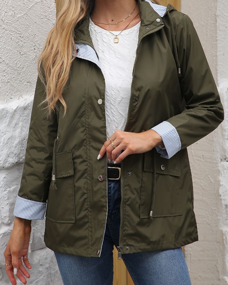 Dam Trenchcoat Håller värmen Bekväm Dragkedja Ficka Mode Utomhus Slät Utekväll Helgen Dragkedja Normal Huva Normal Långärmad Ytterkläder Svart Gul Vin Höst Vinter 2025 - $38.99 –P8