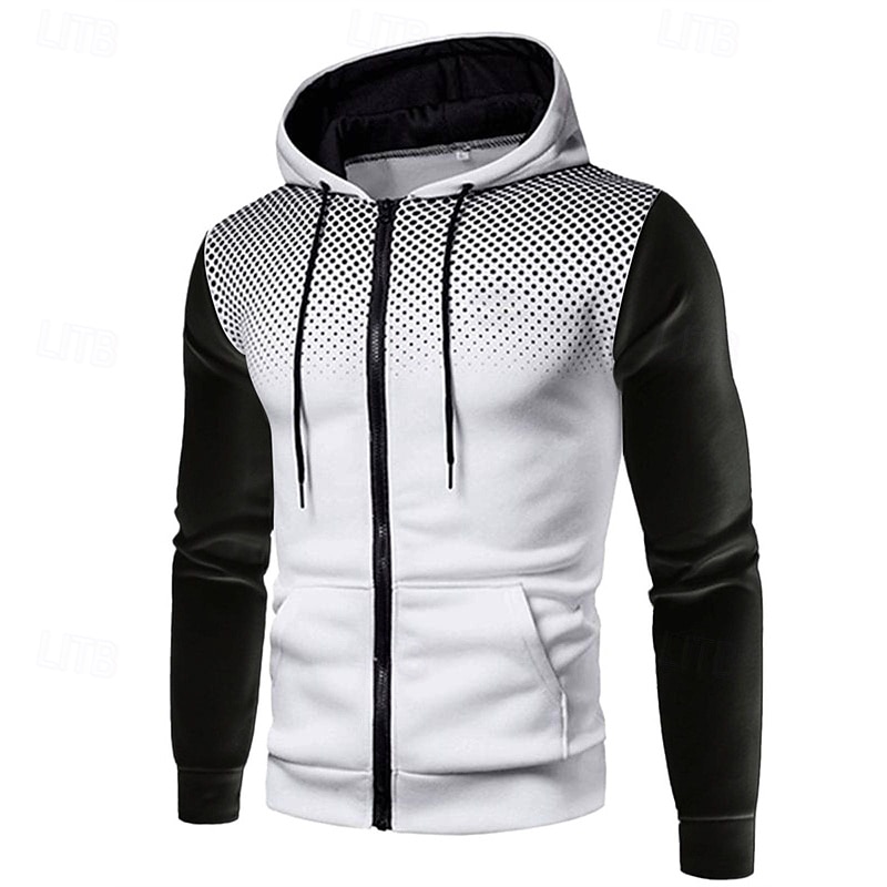 Per uomo Felpa con cappuccio Felpa con cappuccio a zip intera Bianco Rosso Blu Grigio scuro Con Cappuccio Blocco di colori Patchwork Tasca Sport & Outdoor Quotidiano Ferie Poliestere Streetwear del 2025 a $16.99 –P1