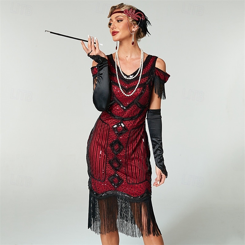 fitted lace wedding dress Art Deco Fringe Flapper Dress in Red – WardrobeShop