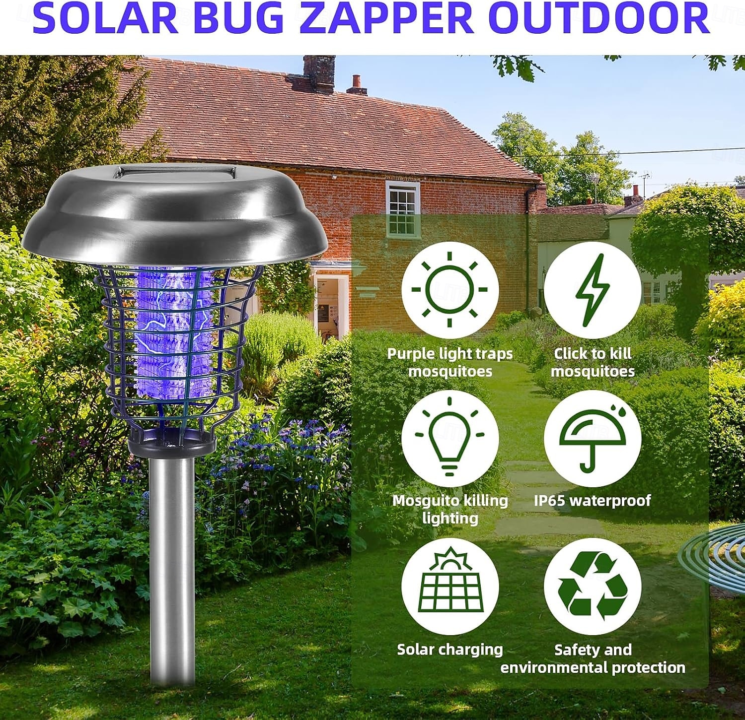 Solar Bug Zapper Waterproof Outdoor Mosquito Zapper Killer and Lighting Repellent Lamp for Indoor Outdoor Use Garden Patio Purple and White Light (Stainless Steel - Silver) 2026 - $14.49 –P1