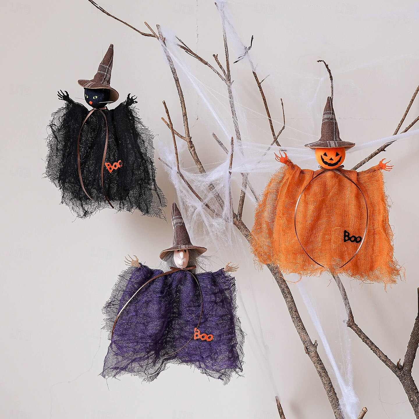 1ks halloweenská čarodějnická ozdoba s dýní, duchem a síťovanou výzdobou - strašidelná závěsná dekorace na závěsný stůl ve stylu strašidelného domu pro domov, zahradu nebo kancelář 2025 - $7.99 –P1