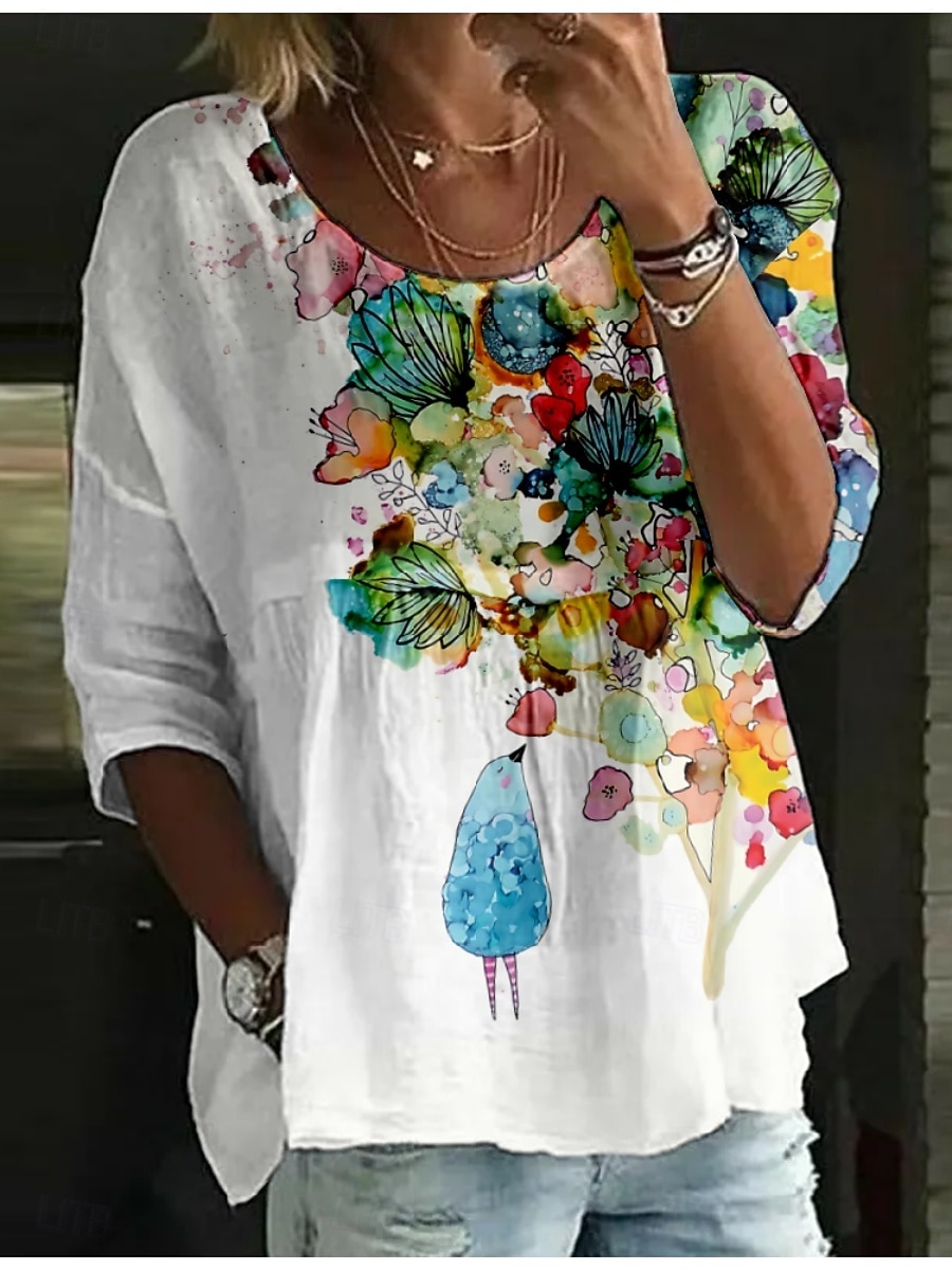 Damen Bluse Druck Blumen Stilvoll Dreiviertelarm Rundhalsausschnitt Normale Oberteile Täglich Ferien Blau Weiß Rote Königsblau Orange Sommer 2026 - $25.99 –P5