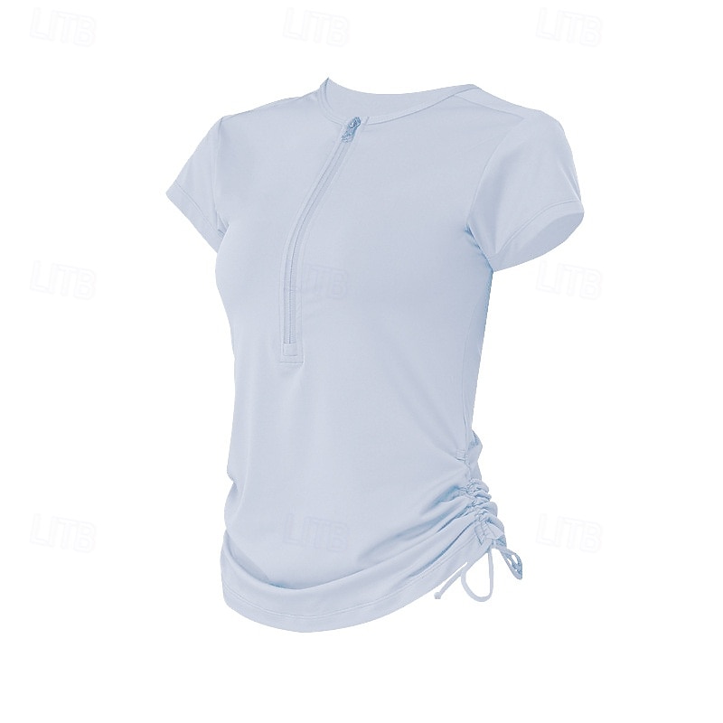 Dam Solid färg Träningströja Träningstoppar Elastisk Svettavvisande Andningsfunktion Tennis Pickleball Yoga Rund hals Överdelar Vit Rosa Blå Tenniskläder 2026 - $16.49 –P2