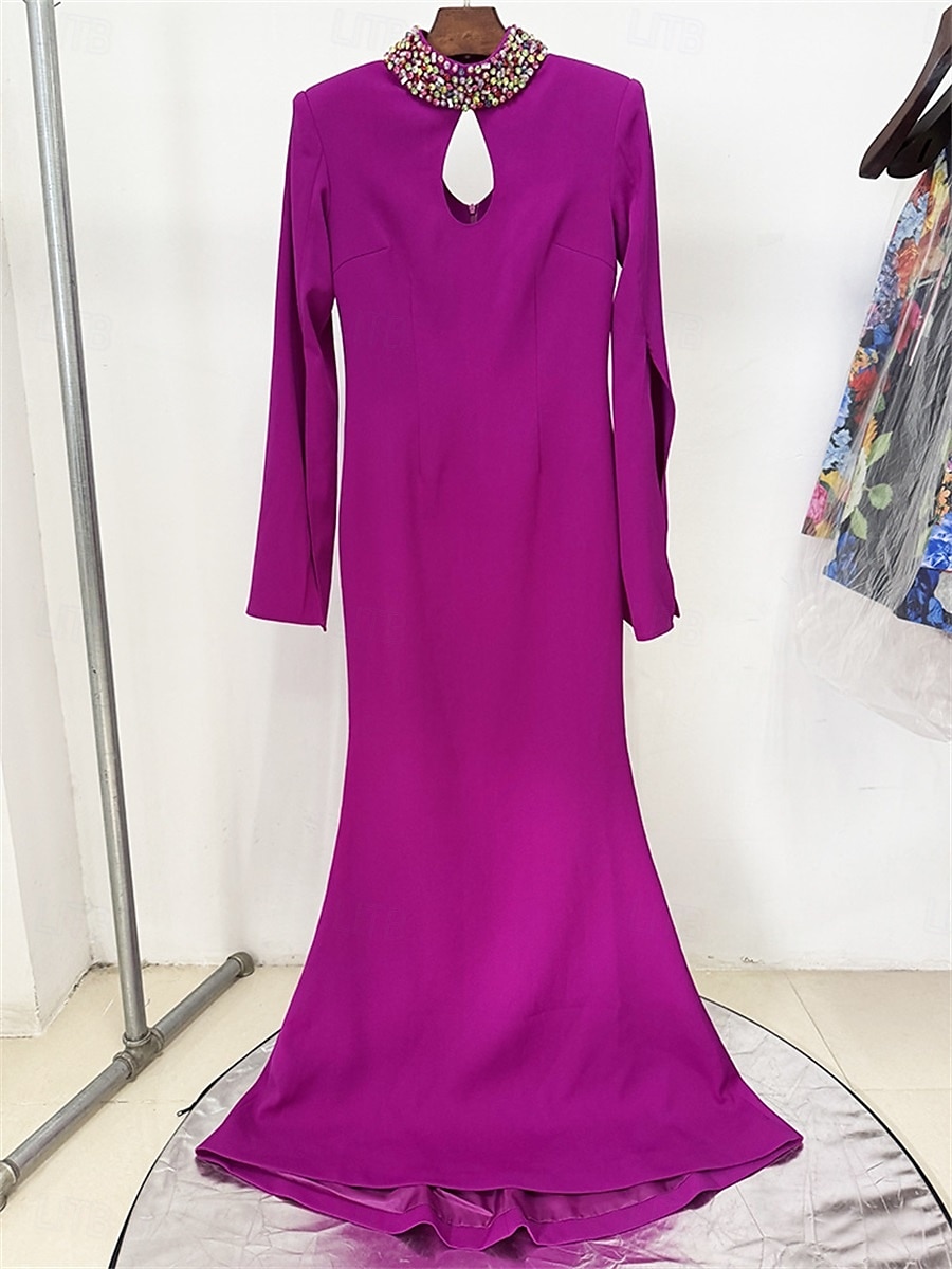 Mermaid / Trumpet Party Dresses Elegant Dress Formal Wedding Floor Length Long Sleeve Crew Neck Satin with Embroidery 2025 - $139.99 –P8