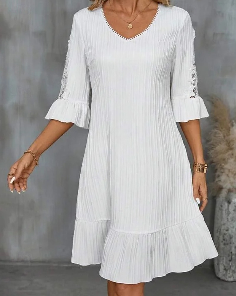 Pentru femei Rochie Mini Rochie albă Rochie de dantela Rochie casual Clasic Modern Manșon Flare cuff În aer liber Vacanță Ieșire Fit regulat Simplu Manșon Jumate În V Alb Vară 2025 - $22.99 –P3