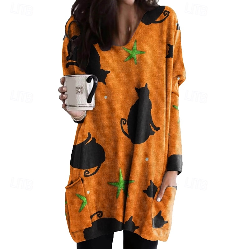 Femmes Mini Robe Robe Imprimée Classique Moderne Extérieur Quotidien Fête Coupe régulière Fleur manche longue Col en V Jaune clair Noir Jaune Orange Automne de 2025 ? $19.49 –P1