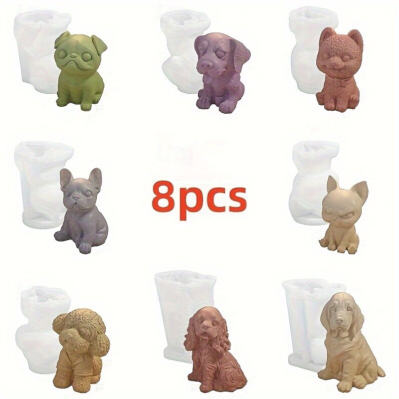 8 Stück Hundeform Silikonform dreidimensionales Tier handgemachte Gips Ton KerzenhalterForm 2025 - $38.99 –P6