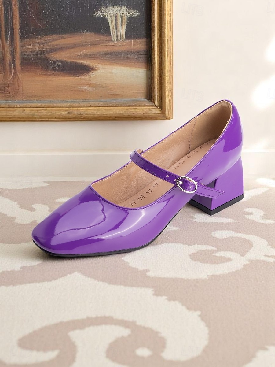 Dame vintage lyseblå lakksko med Mary Jane-blokkhæl – retro pensko i 1950-tallsstil for tenåringer og damer, ideelle for fester, skolearrangementer og hverdagslige elegante antrekk 2025 - $42.99 –P4