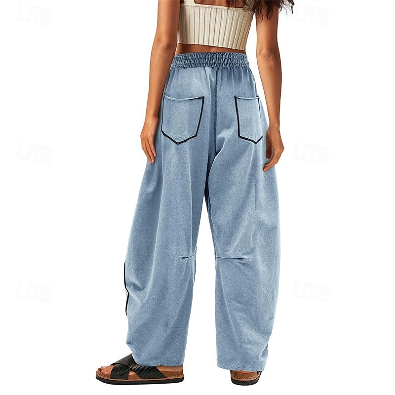 Dame Joggebukser Bukser Rett Fritid Treningsklær Lang Middels midje Lapper Lomme Elastisk snordesign Høyt snitt Pusteevne Myk Mikroelastisk Feriereise Gate Dagligdagstøy Svart Militærgrønn Navybl 2025 - $20.99 –P2