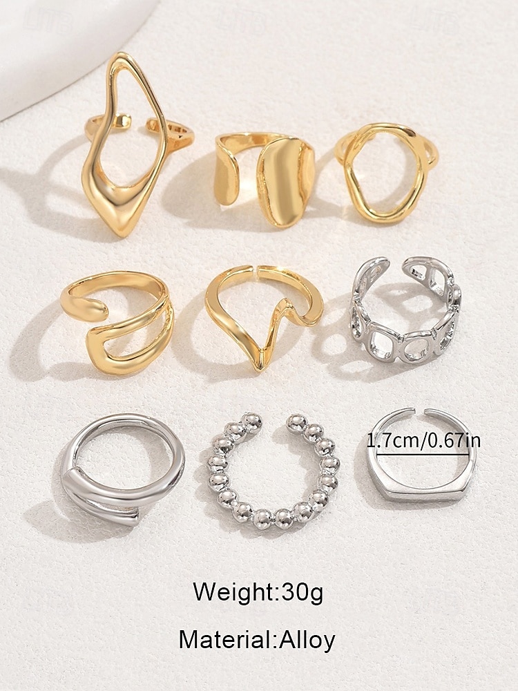 Women’s Trendy Gold and Silver Geometric Rings Set – Fashionable Stackable Statement Jewelry for Casual, Party and Everyday Wear 2025 - $11.99 –P4