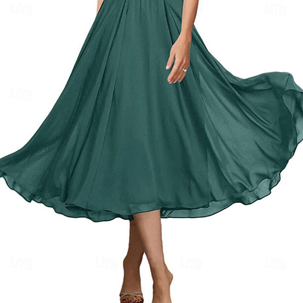 A-Linie Brautmutterkleid Elegant Einfach Rundhalsausschnitt Knöchellänge Chiffon Kurzarm mit Falten Einfarbig 2025 2025 - $119.99 –P2