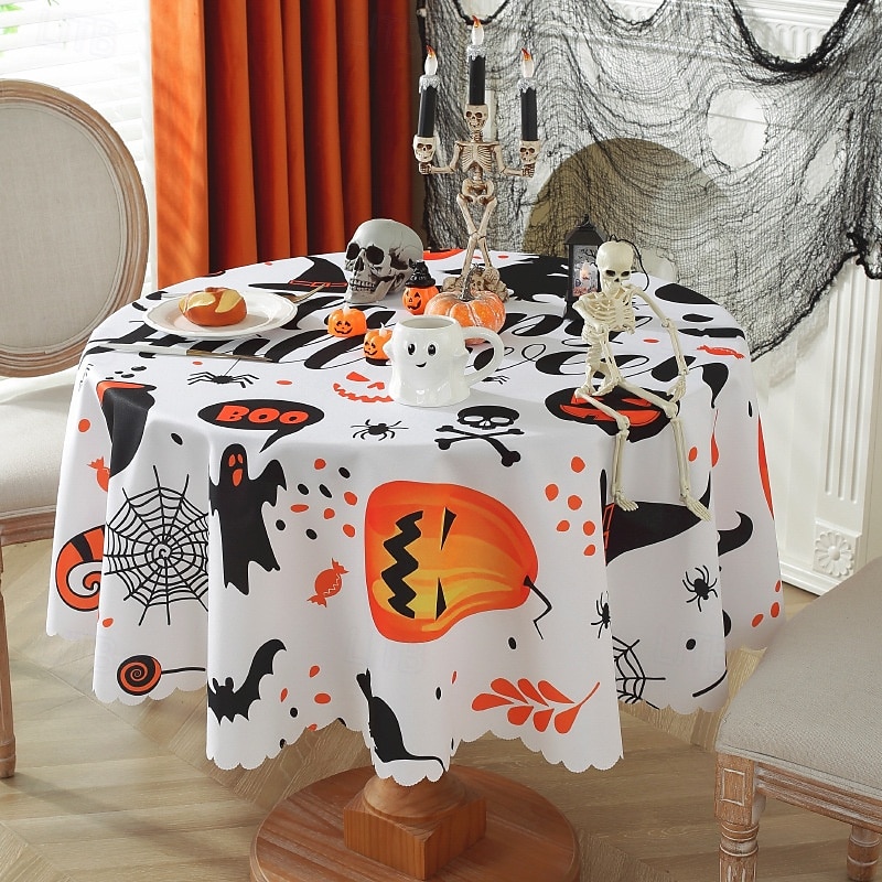 Toalhas de mesa de Halloween, toalha de mesa de abóbora de 150 cm de diâmetro, toalha de mesa retangular decorativa, toalha de mesa de cozinha para o dia de todos os santos para festa, festival, de 2025 por $12.49 –P3