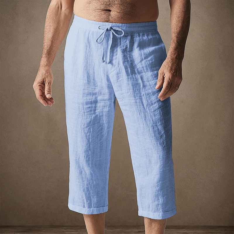 Homens Calças Capri Shorts de linho Shorts de verão Shorts de praia Bolsos Cintura elástica Com Cordão Tecido Conforto Respirável Comprimento da panturrilha Férias Feriado Praia Havaiana Boho Preto de 2025 por $16.49 –P7