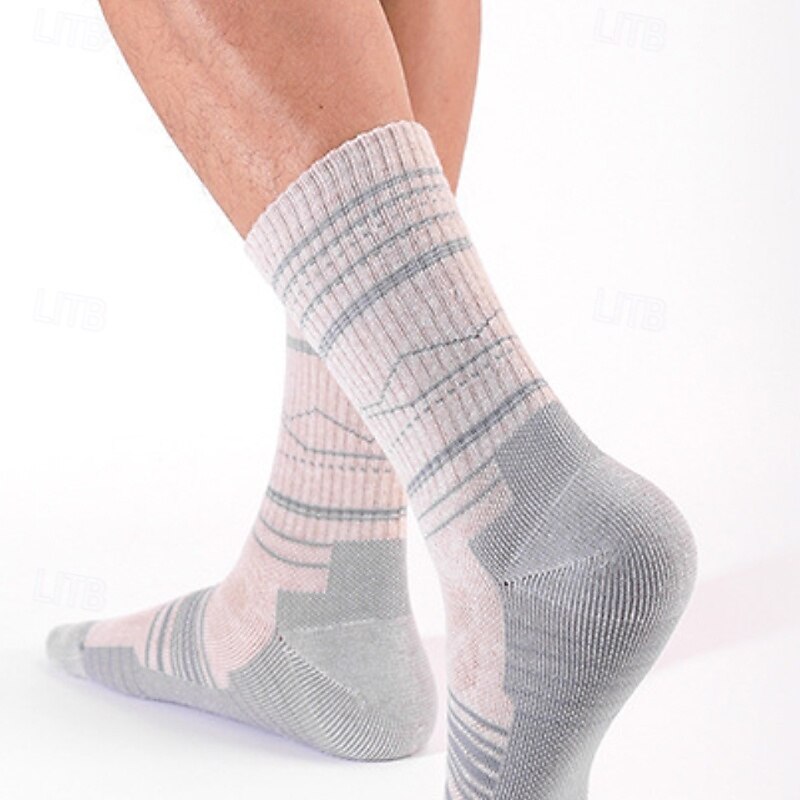 1 Pair Men's merino wool socks Hiking Socks Running Socks Sports Socks Thermal Warm Breathable Anti Blister Thick Winter Outdoor mid crew Patchwork Merino Wool Black Yellow Cream for Ski / Snowboard 2026 - $11.49 –P3