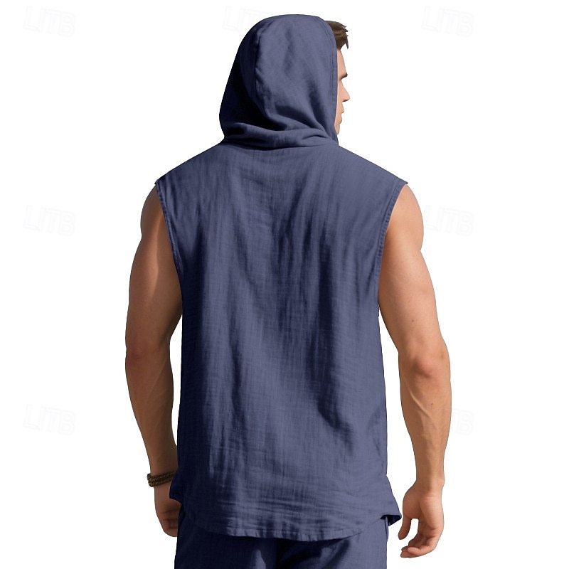 Herren Tank Top Weste Unterhemd Ärmelloses Shirt Ärmellos Mit Kapuze Sommer Einfach Mode Designer Basic Knöpfe Urlaub Straße Ausgehen Schwarz Weiß Gelb Top T-Shirt für Herren 2025 - $17.99 –P16