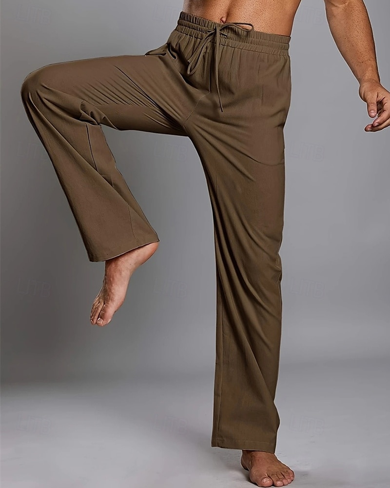 Men's Linen Pants Trousers Summer Pants Beach Pants Pocket Elastic Waist Drawstring Plain Comfort Breathable Vacation Daily Holiday Hawaiian Boho Dark Brown ArmyGreen 2025 - $17.99 –P5