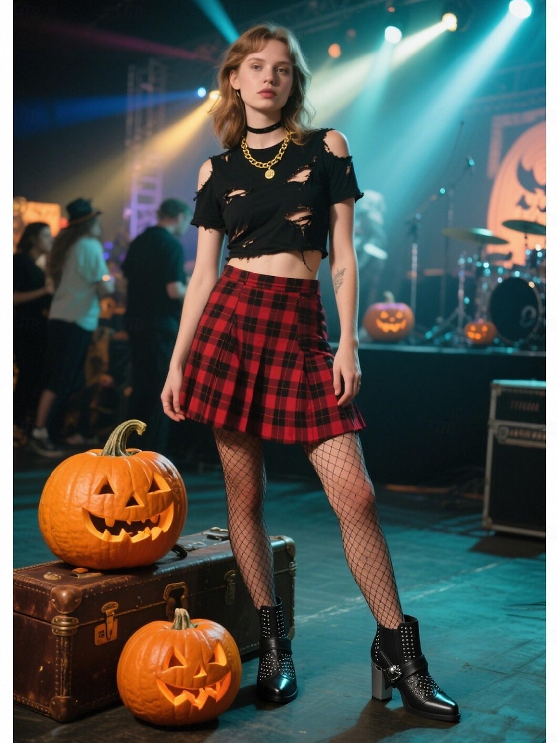 női 1980-as évekbeli fekete gótikus bokacsizma koponyacsattal és szegecsekkel, vastag sarkú punk bokacsizma halloweeni buliba és esti kiruccanásokra 2025 - $54.99 –P1