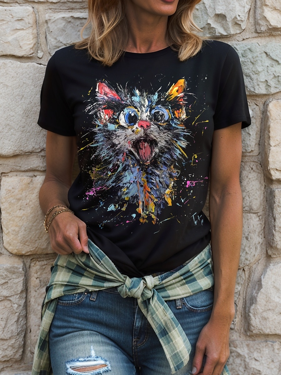 Femmes T-shirt Graphique Animal Chien ancien Élégant Classique Manche Courte Col ras du cou Col rond Hauts Réguliers Quotidien Week-end Imprimé Noir Blanche Rouge Bleu Violet Été Printemps de 2025 ? $19.99 –P5