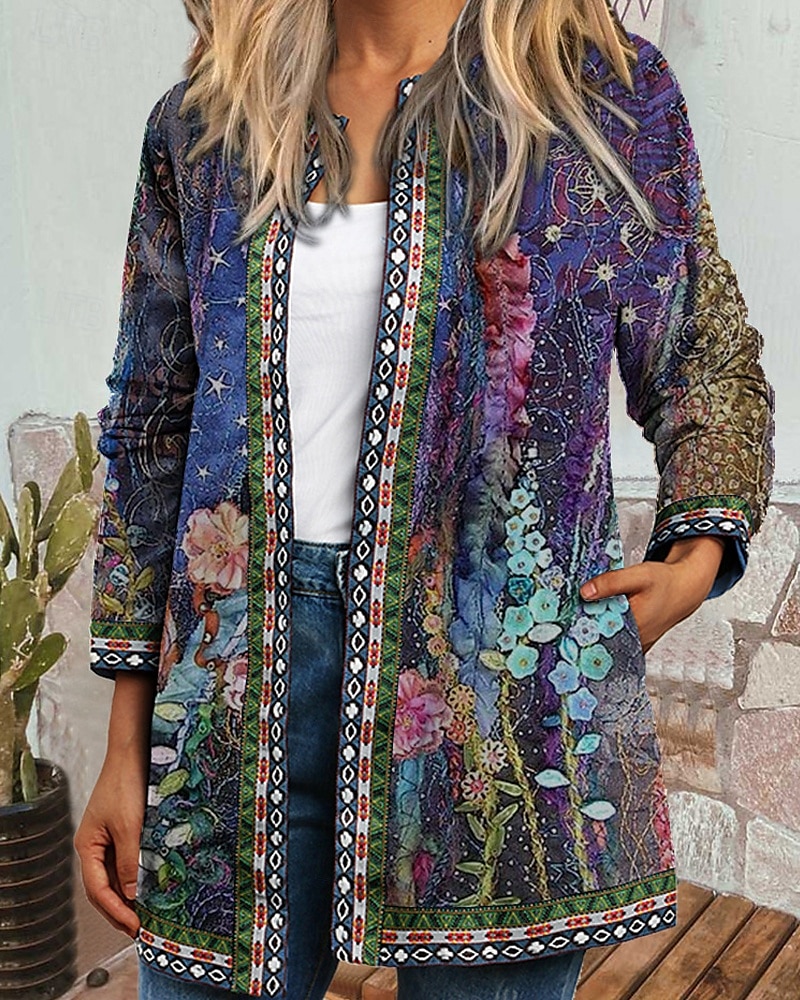 Damen Freizeitjacke Warm Bequem Tasche Mode Modern Blumen Straße Ausgehen Regulär Kragenlos Normale Passform Langarm Oberbekleidung Schwarz Rosa Purpur Herbst Winter 2025 - $25.99 –P2