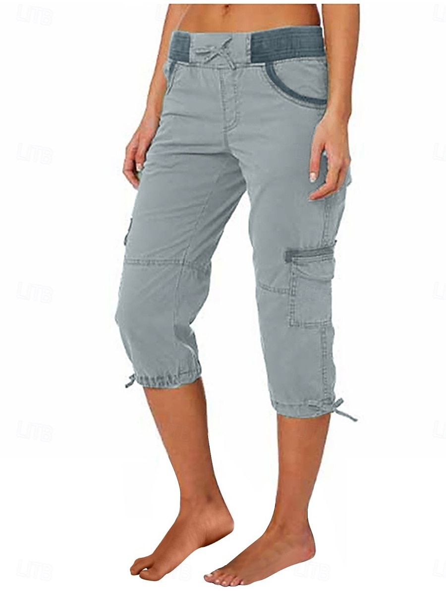 Dam Militärbyxor Semester Mode Streetwear Vadlängd Hög midja Slät Ficka Bekväm Mjuk Microelastisk Utomhus Gata Gul-Brun Svart Vit Orange Sommar Normal 2025 - $29.99 –P1