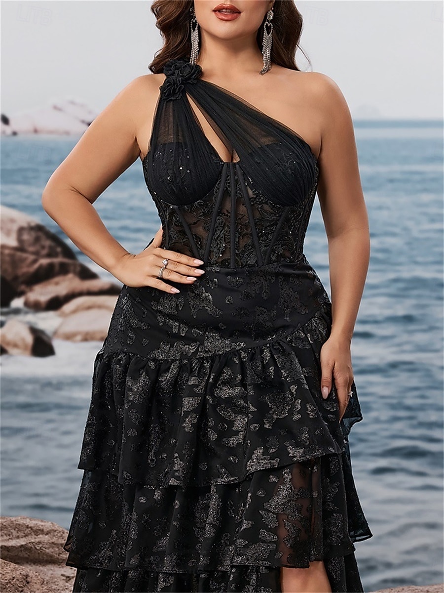 A-vonalú Quinceanera Ruhák Elegáns Görbe Ruha Formális Esküvői Padló Hossza Ujj Nélküli Egy Vállas Csipke Ráncokkal 2025 - $159.99 –P2
