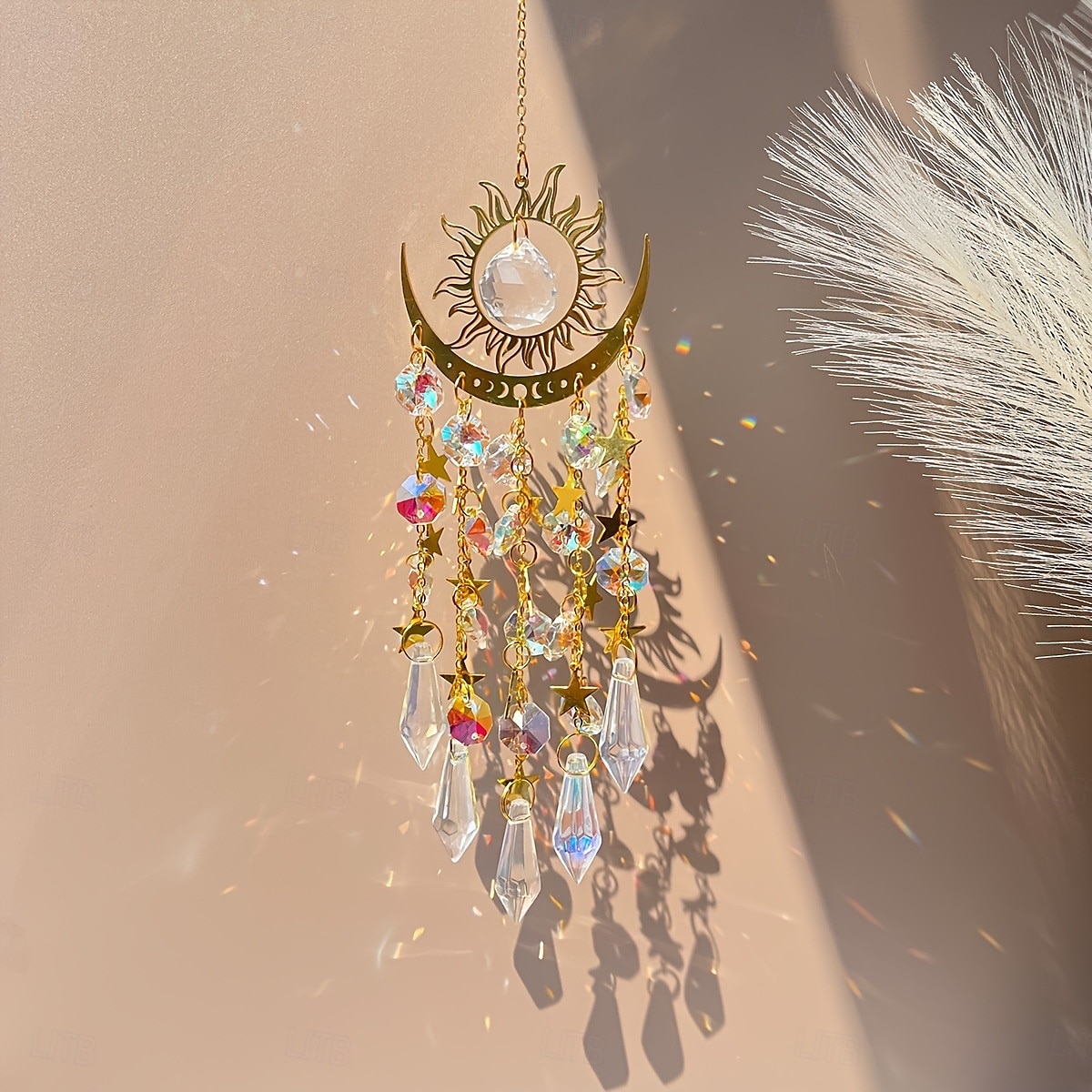 Crystal Sun Catcher Golden Flame Moon Hanging Ornament, AB Color Window Hanging Decor for Indoor Outdoor Garden Courtyard Bedroom, Suncatcher for Window Light Prism Decoration 2025 - $18.99 –P8