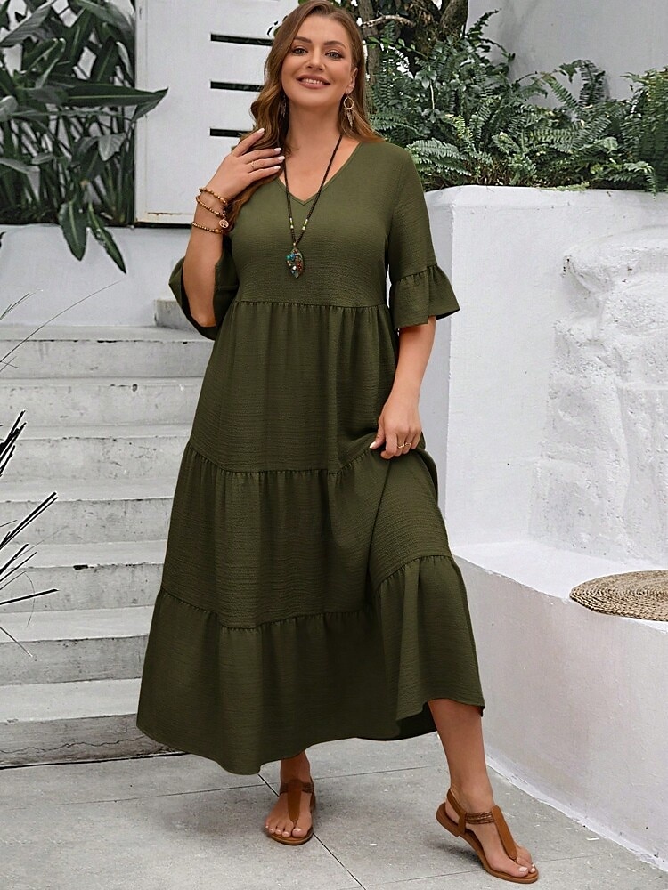 Women's Maxi Dress A Line Dress Vacation Casual Beach Daily Holiday Date Plain Half Sleeve V Neck Navy Black Ivory Yellow Summer 2025 - $39.99 –P11