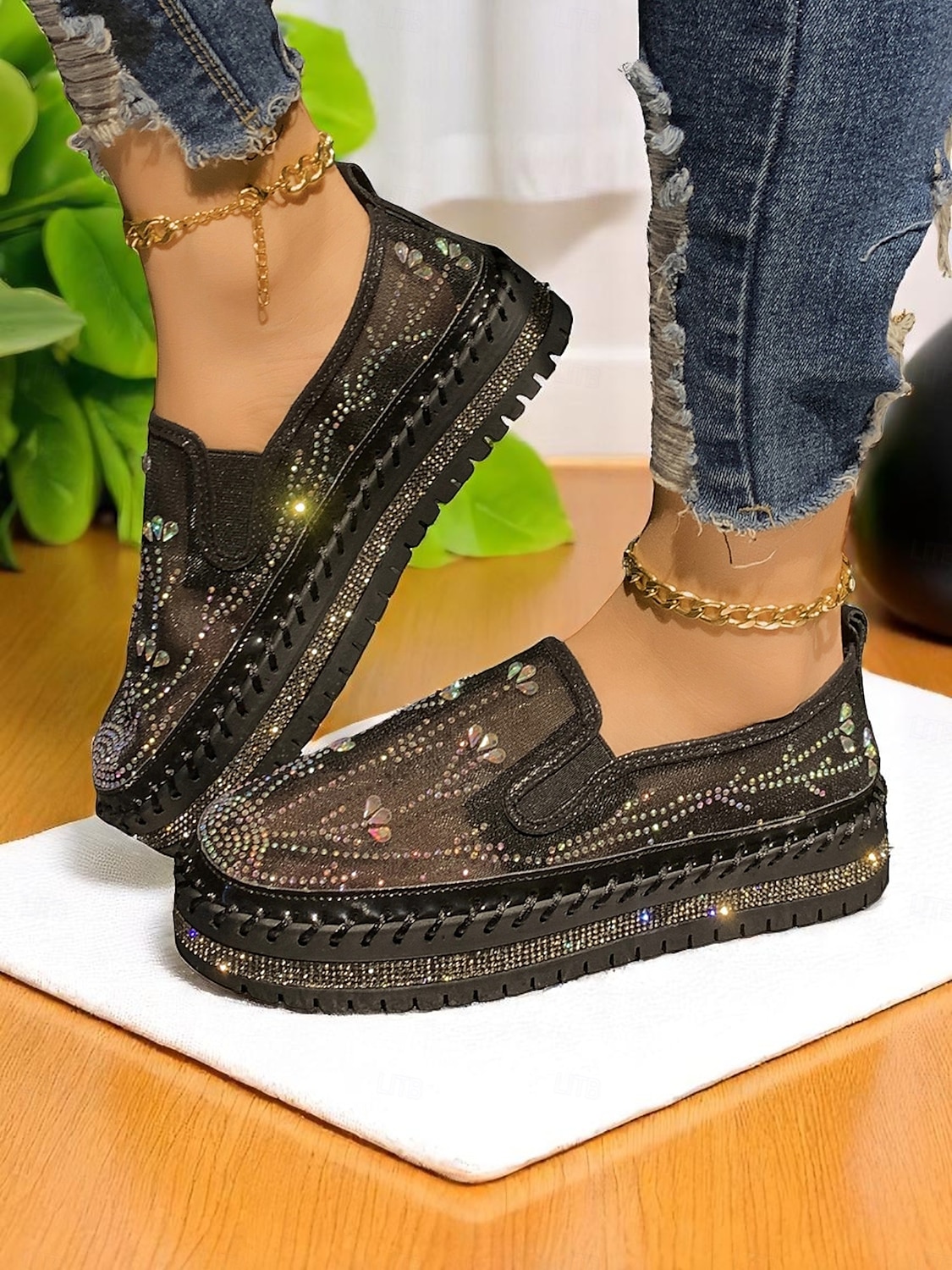 Baskets à plateforme en maille strass pour femmes - Chaussures décontractées respirantes et scintillantes avec semelle épaisse pour les rendez-vous quotidiens et les sorties élégantes de 2025 ? $34.99 –P2