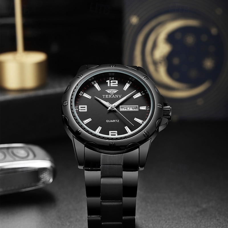 Ceas elegant pentru bărbați, cu brățară din oțel inoxidabil, cu cuarț, rezistență la apă IPX7, afișaj luminos pentru dată și zi, la modă și modern, casual, versatil, sportiv, ceas de mână bărbătesc 2025 - $15.99 –P6
