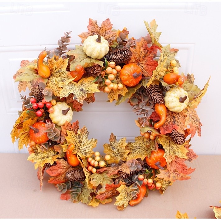 Ghirlanda autunnale per la porta d'ingresso, decorazione autunnale per interni ed esterni, ghirlanda di zucca, pigna, bacche, foglie d'acero, decorazione rustica per la raccolta, porta e parete. del 2025 a $28.99 –P3