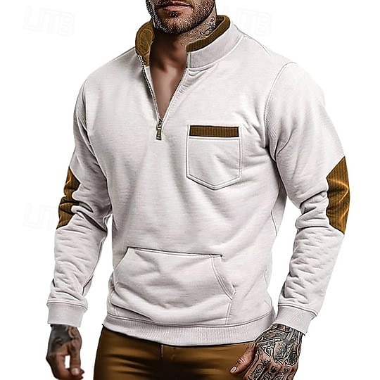 Hombre Sudadera Sudadera con cremallera Sudadera con un cuarto de cremallera Blanco Media cremallera Bloque de color Bolsillo Deporte Diario Festivos Poliéster Ropa de calle Básico Casual Primavera 2025 - $34.99 –P3