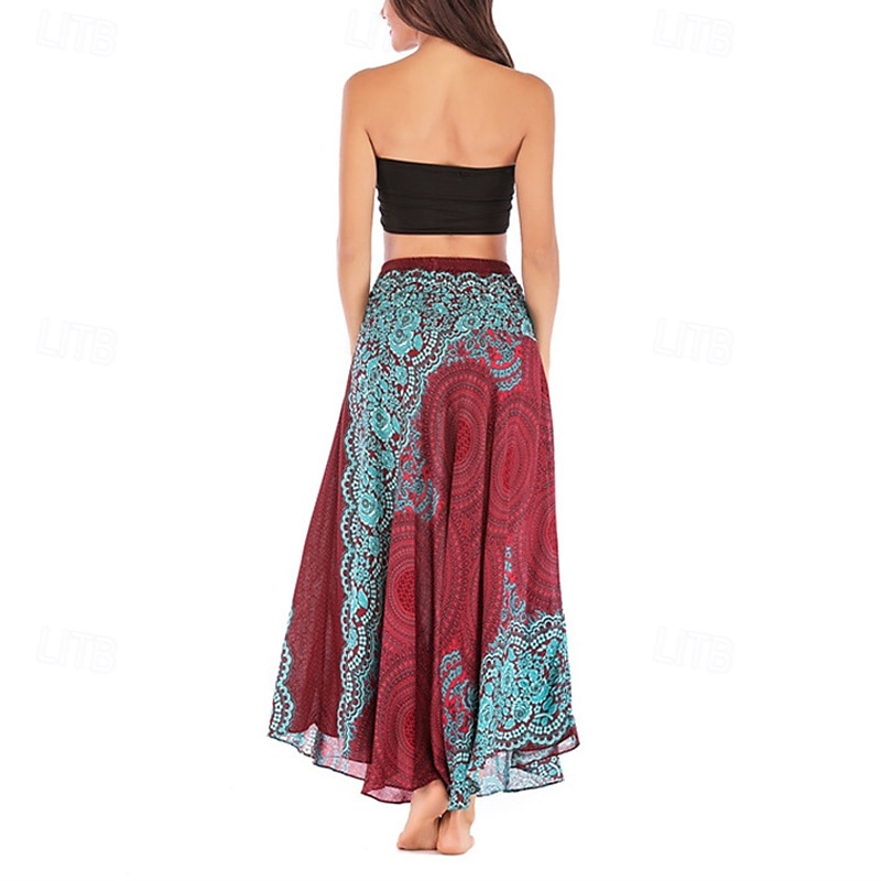 Mujer Falda Línea A Columpio Casual Boho Maxi Alta cintura Faldas Floral Estampado Microelástico Vacaciones Festivos Blanco Vino Azul Real Verde Oscuro Verano Poliéster 2025 - $20.99 –P4