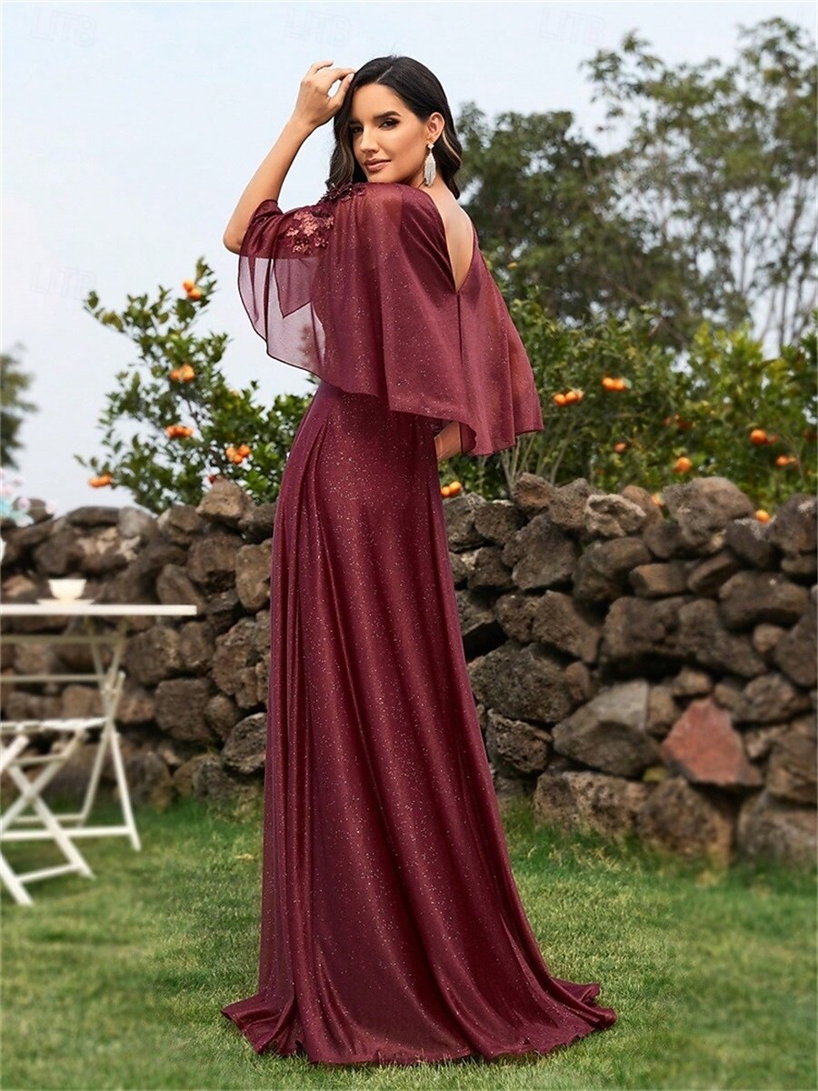 Robes de quinceanera en A élégante robe formelle mariage longueur au sol manches 3/4 en V chiffon dos en V avec plis de 2025 ? $99.99 –P12