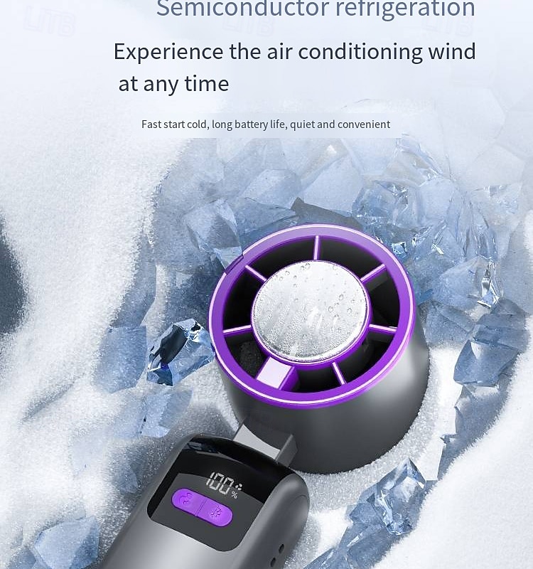 1 Pc handheld cooling fan with 100 levels of cooling and folding, portable turbo mini semiconductor ice pack fan 2025 - $24.99 –P5