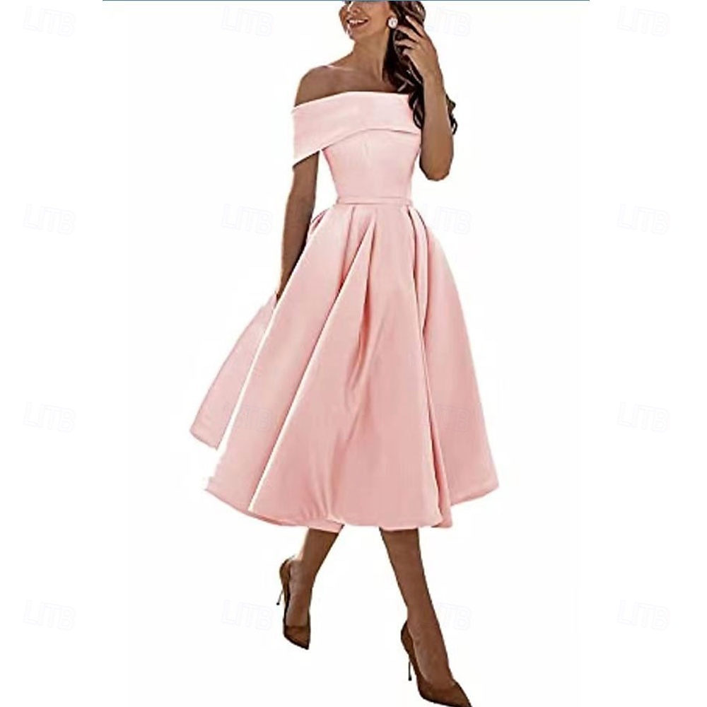 Коктейльные платья A-Line элегантное платье формального свадебного чая без рукавов с открытыми плечами атласное без задника с складками 2025 - $99.99 –P22