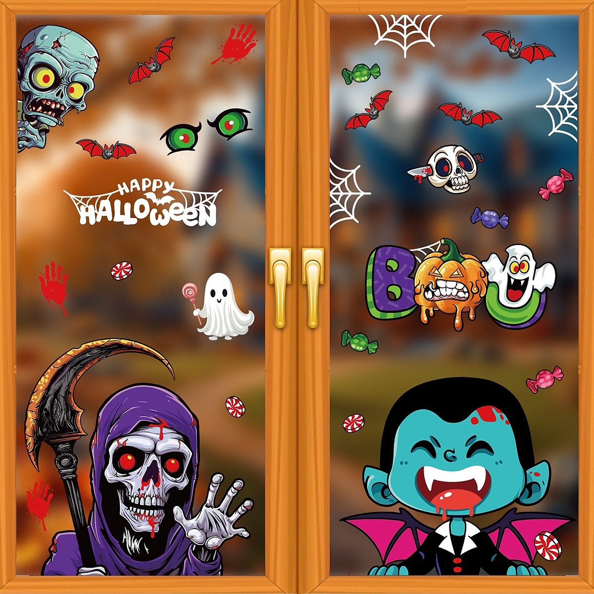 4 φύλλα αυτοκόλλητα παραθύρου για το Halloween, διακοσμήσεις διπλής όψης, κρανίο κολοκύθας, μάγισσα, φάντασμα, νυχτερίδα, Grim Reaper, χαρούμενα Halloween στατικά αυτοκόλλητα για γυάλινη διακόσμηση 2025 - $6.99 –P5