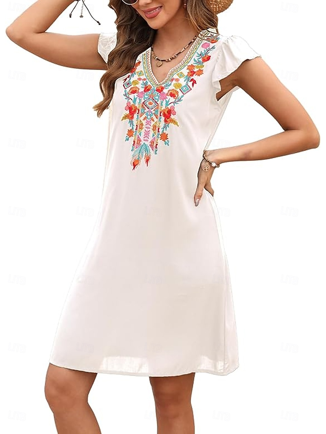 Women's Mini Dress Casual Dress Fashion Modern Elegant Dress Cap Sleeve Wedding Daily Date Regular Fit Floral Embroidery Sleeveless V Neck Black White Orange Summer 2025 - $27.99 –P3
