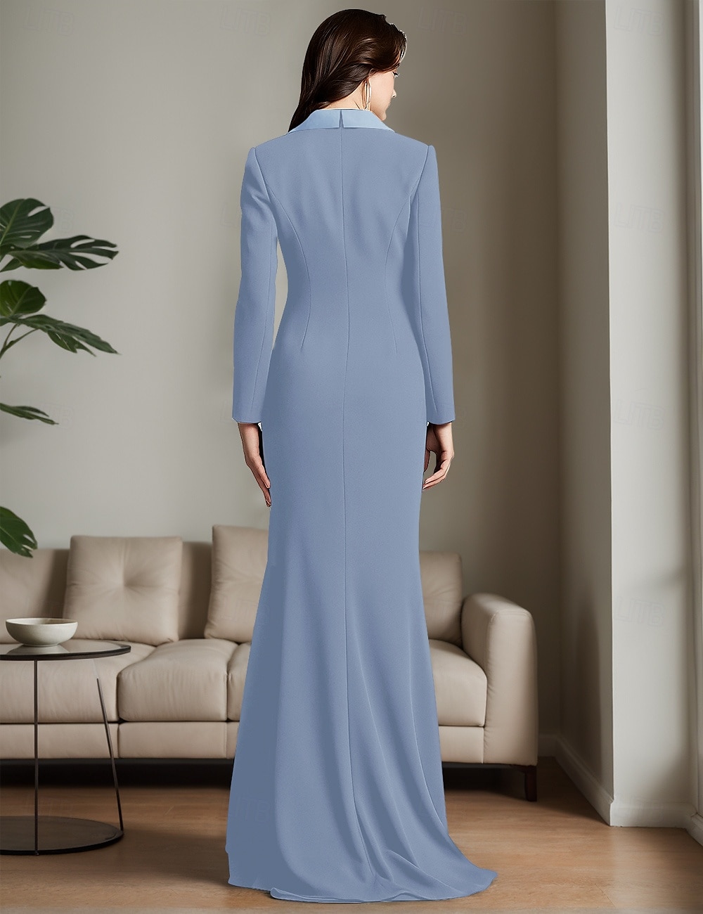 Tuxedokleid Brautmutter Kleid Eleganter Blazer Kleid Einfach Minimalistisch V-Ausschnitt Satin Revers Bodenlang Crepe Stretchstoff Langarm mit Twist-Detail 2025 - $139.99 –P3