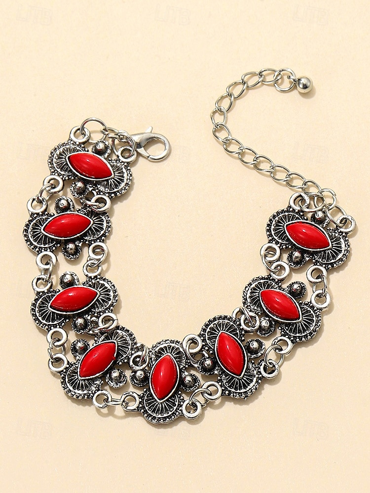 Vintage boho turquoise stenen armband voor dames – antiek verzilverd kettingschakelontwerp voor casual wear, feestjes en cadeaus 2025 - $7.99 –P4