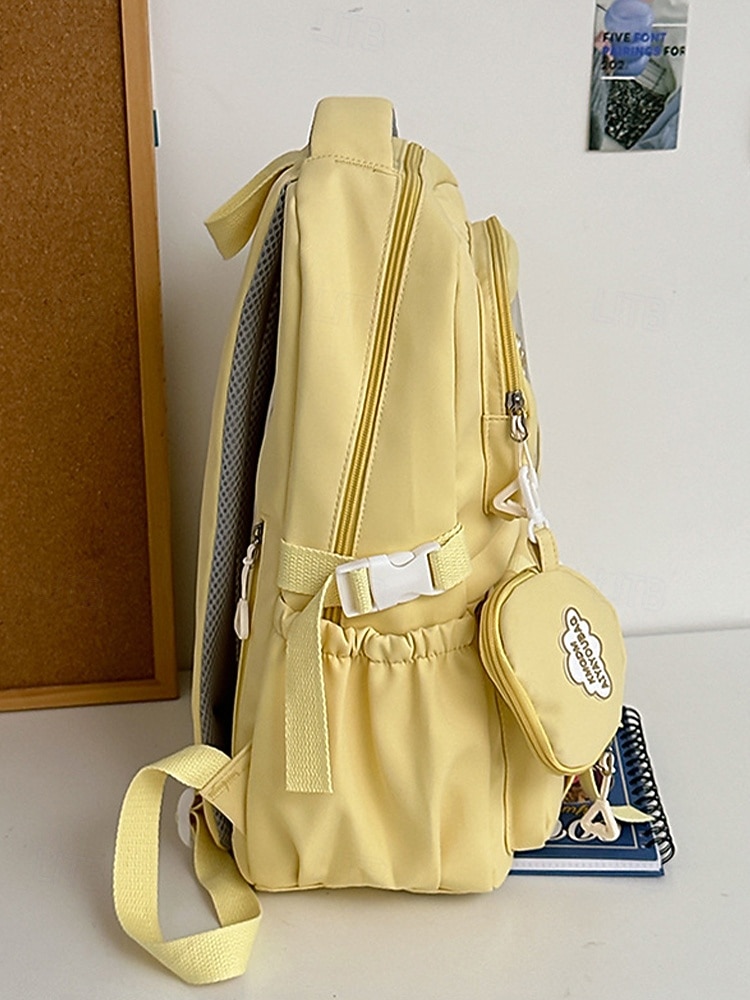 dziewczęcy plecak szkolny w kolorze makaroników - wodoodporny, o dużej pojemności, z ozdobnymi szpilkami, brelokiem w kształcie pluszowego misia i wieloma kieszeniami, odpowiedni dla nastoletnich uczennic i do codziennego użytku na uczelni 2026 - $34.99 –P7