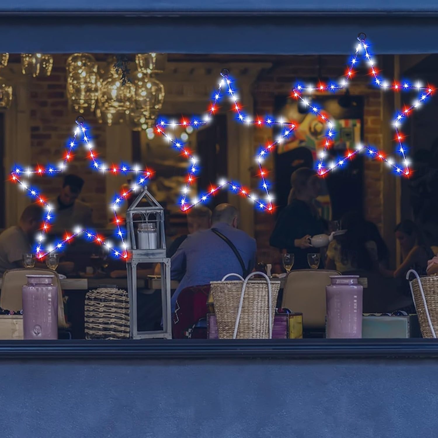 1 stk patriotiske hengende lys smijern rød hvit blå femtakket stjerne 4. juli uavhengighetsdag 250-årsjubileum minnedag gårdsplass balkong veranda fest 2026 - $12.99 –P4