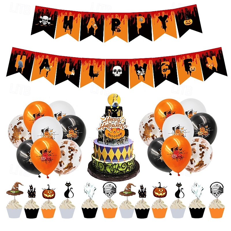12 ks halloweenských dortových vlajek, dekorací rekvizit, dýňových lebek, plaket, párty potřeby 2025 - $6.49 –P2