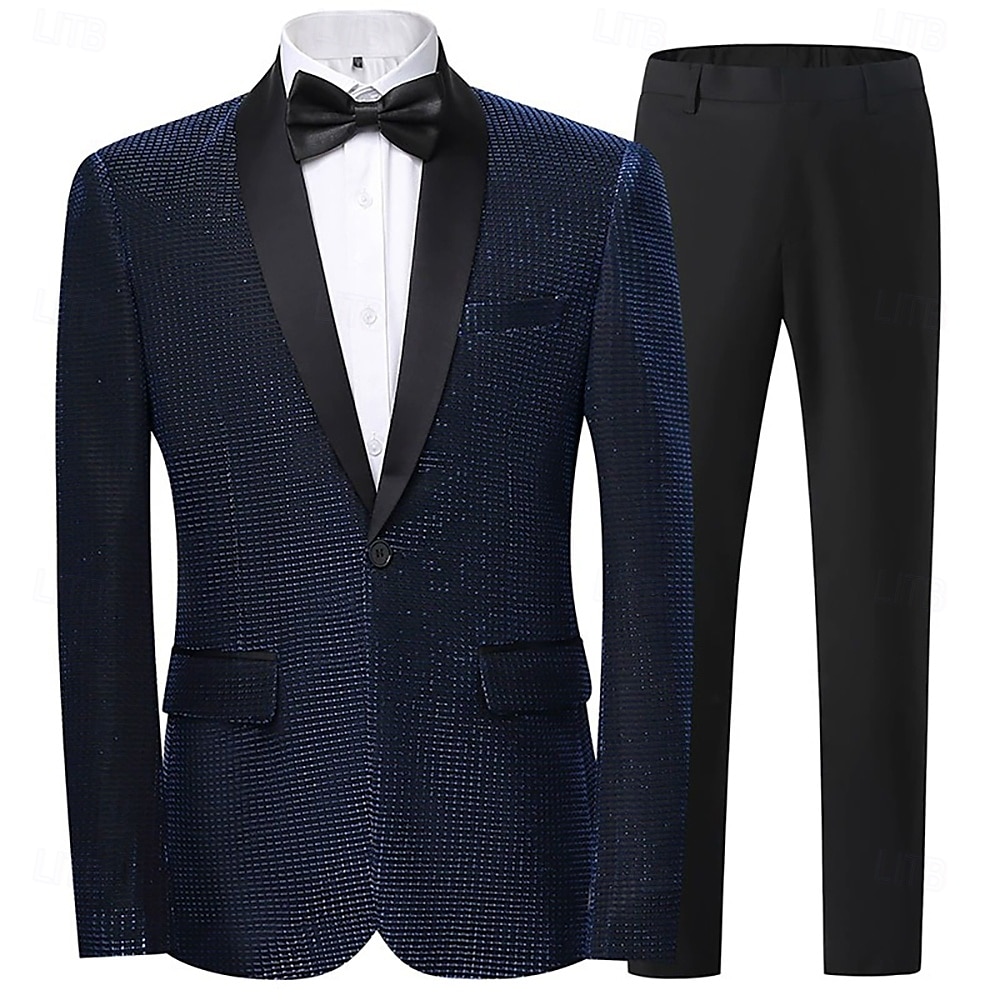Completi da festa da uomo Smoking Completi di ritorno a casa Argento Nero Punk Disco con Papillon Vestibilità standard 2 pezzi Monopetto a un bottone del 2025 a $99.99 –P6