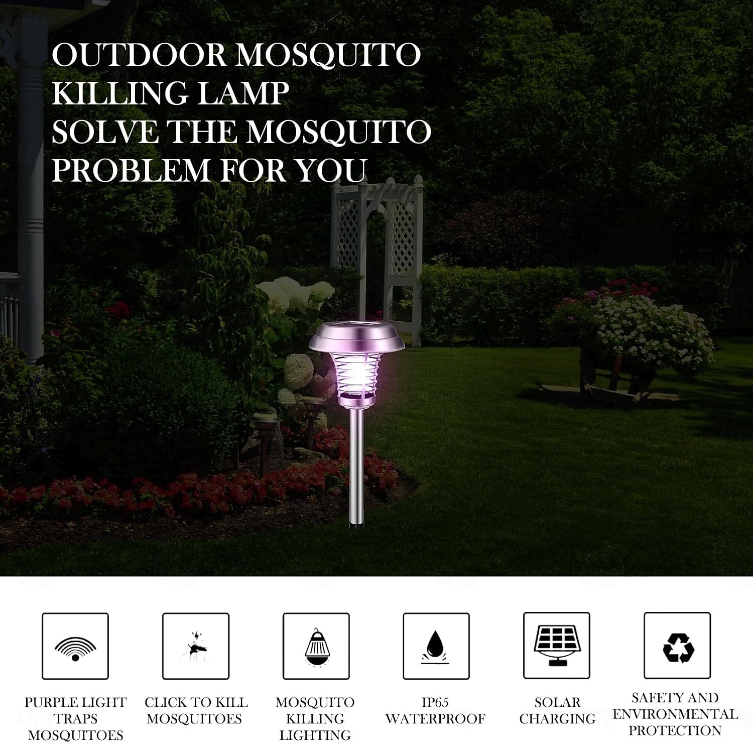 Solar Bug Zapper Waterproof Outdoor Mosquito Zapper Killer and Lighting Repellent Lamp for Indoor Outdoor Use Garden Patio Purple and White Light (Stainless Steel - Silver) 2026 - $14.49 –P4